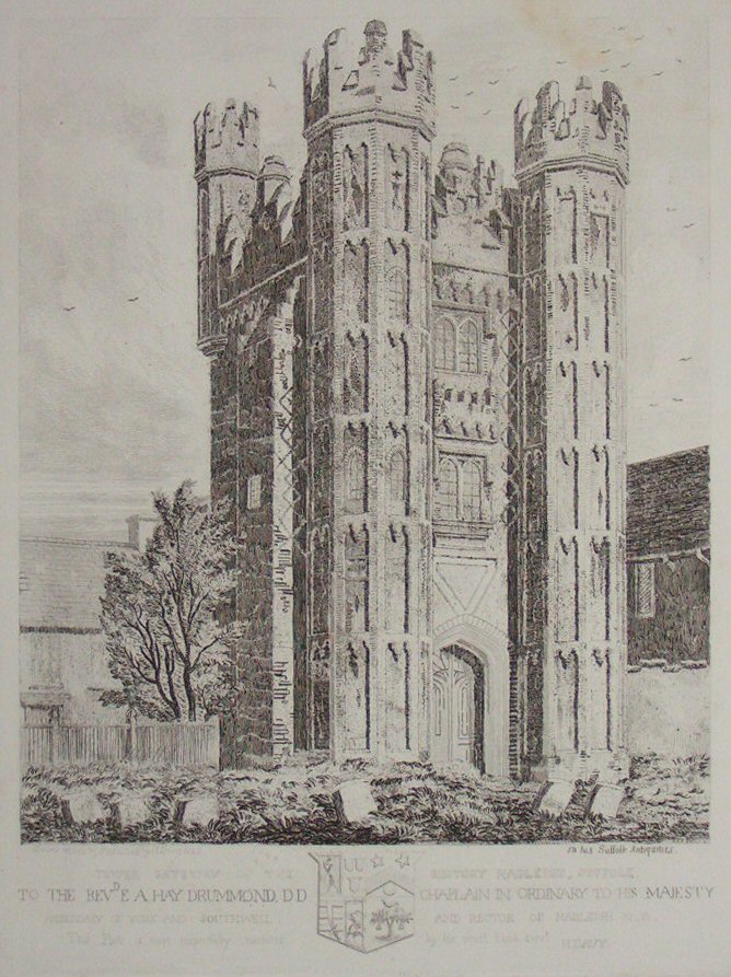Etching - Tower Gateway of the Rectory Hadleigh, Suffolk. - Davy